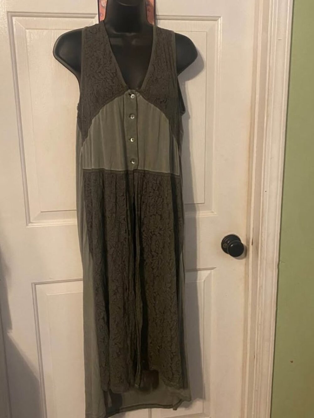 Grey Midi duster vest lace and cotton. Sz L.